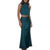 imageIDOPIP Womens Satin Top Long Skirt Dress Sets 2PCS Formal Cocktail Party Outfit Elegant Evening Prom Wedding Bridesmaid GownPeacock Blue