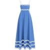 imageIDOPIP Womens Summer Casual Dress Beach Floral Maxi Dress Elegant Spaghetti Sleeveless Smocked Sundress Weeding Guest DressBlue