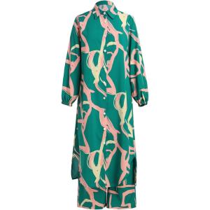 imageIDOPIP Abaya Dress for Women Muslim Set Long Sleeve Ramadan Islamic Dress Shirt with Pants 2PCS Dubai Prayer Casual ClothesGreen  Print