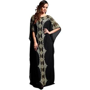 imageIDOPIP Embroidery Applique Abayas for Women Muslim Maxi Kaftan Dresses Full Cover Islamic Dubai Robe Ramadan Casual Moroccan