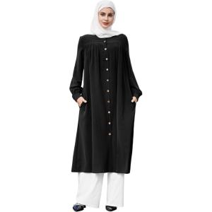 imageIDOPIP Muslim Long Dress for Women Long Sleeve Maxi Button Shirt Abayas Casual Kaftan Dubai Oversize Robe Islamic Clothing