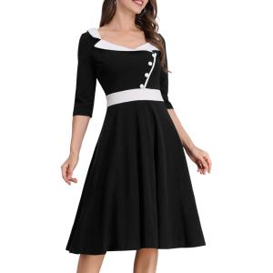 imageIDOPIP Women 1950s Vintage Stripe Swing Dress Halloween Costume Audrey Hepburn Style Cosplay Outfit Cocktail Party Midi DressBlack