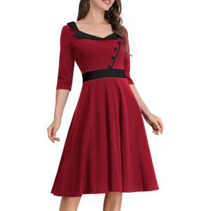 imageIDOPIP Women 1950s Vintage Stripe Swing Dress Halloween Costume Audrey Hepburn Style Cosplay Outfit Cocktail Party Midi DressRed