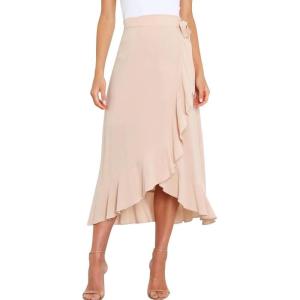 imageIDOPIP Women Irregular HighLow Hem Wrap Skirt Elegant High Waist Tie Side Midi Skirt Casual Summer Beach Ruffle Aline SkirtBeige
