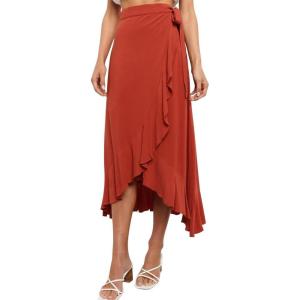imageIDOPIP Women Irregular HighLow Hem Wrap Skirt Elegant High Waist Tie Side Midi Skirt Casual Summer Beach Ruffle Aline SkirtRed