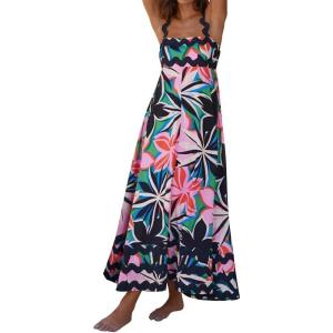 imageIDOPIP Womens Summer Casual Dress Beach Floral Maxi Dress Elegant Spaghetti Sleeveless Smocked Sundress Weeding Guest DressFloral