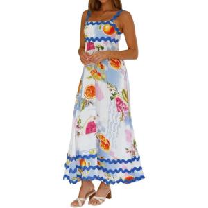 imageIDOPIP Womens Summer Casual Dress Beach Floral Maxi Dress Elegant Spaghetti Sleeveless Smocked Sundress Weeding Guest DressFruit Print