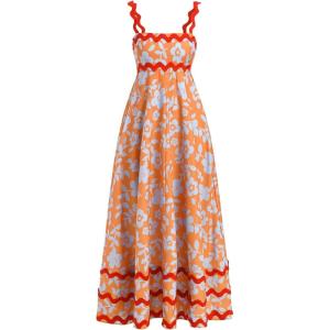 imageIDOPIP Womens Summer Casual Dress Beach Floral Maxi Dress Elegant Spaghetti Sleeveless Smocked Sundress Weeding Guest DressOrange