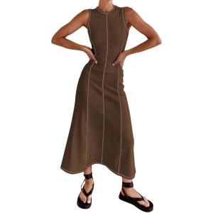 imageIDOPIP Womens Summer Sleeveless Maxi Dress 2024 Casual Long Tank Dress Tea Party Wedding Guest Dress Beach Vacation SundressCoffee