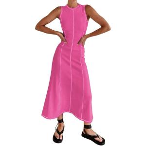 imageIDOPIP Womens Summer Sleeveless Maxi Dress 2024 Casual Long Tank Dress Tea Party Wedding Guest Dress Beach Vacation SundressPink