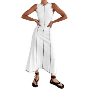 imageIDOPIP Womens Summer Sleeveless Maxi Dress 2024 Casual Long Tank Dress Tea Party Wedding Guest Dress Beach Vacation SundressWhite