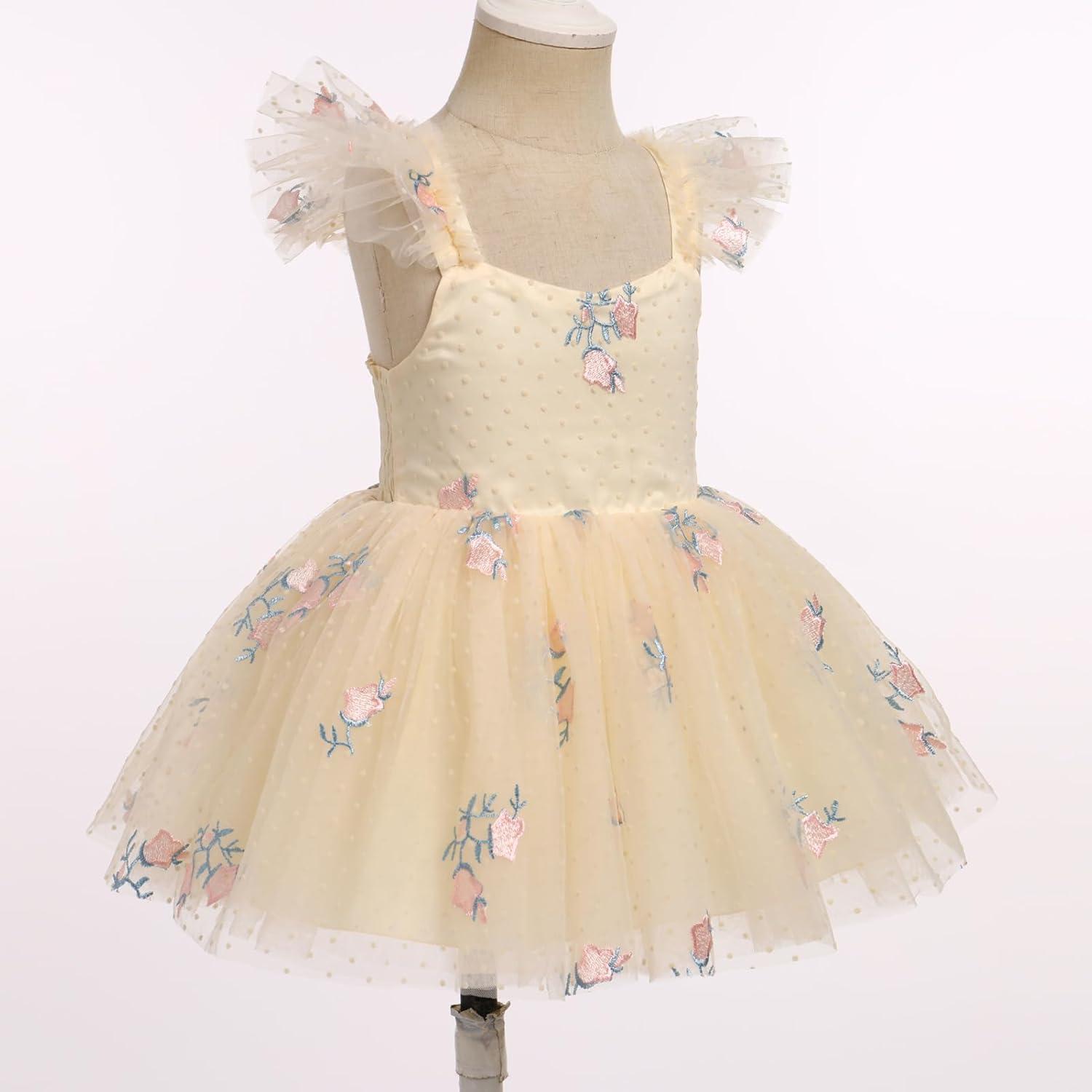 imageIDOPIP Baby Girls Butterfly Tutu Dress Summer Sleeveless Backless Princess Birthday Party Dresses Ruffle Tulle Sundress 6M5TChampagne  Floral