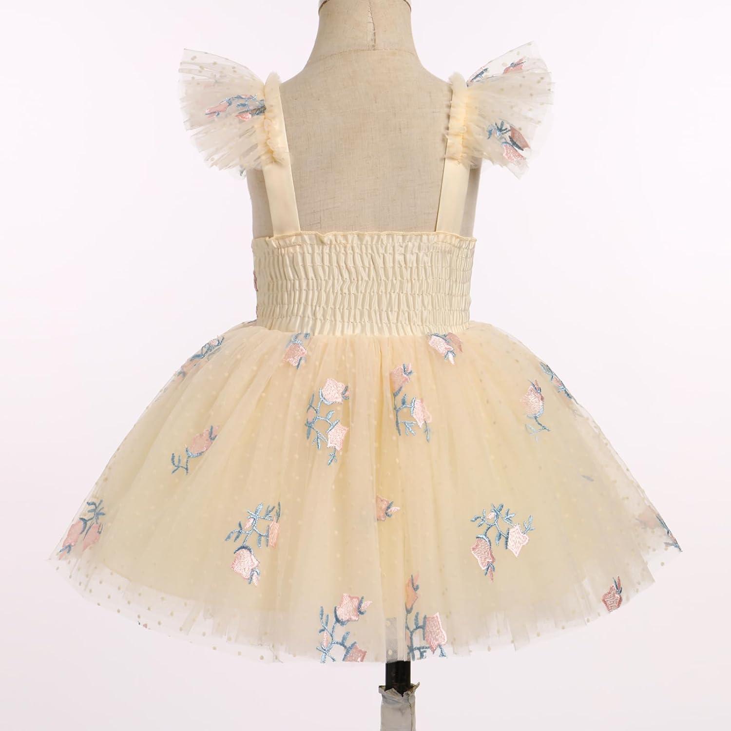 imageIDOPIP Baby Girls Butterfly Tutu Dress Summer Sleeveless Backless Princess Birthday Party Dresses Ruffle Tulle Sundress 6M5TChampagne  Floral