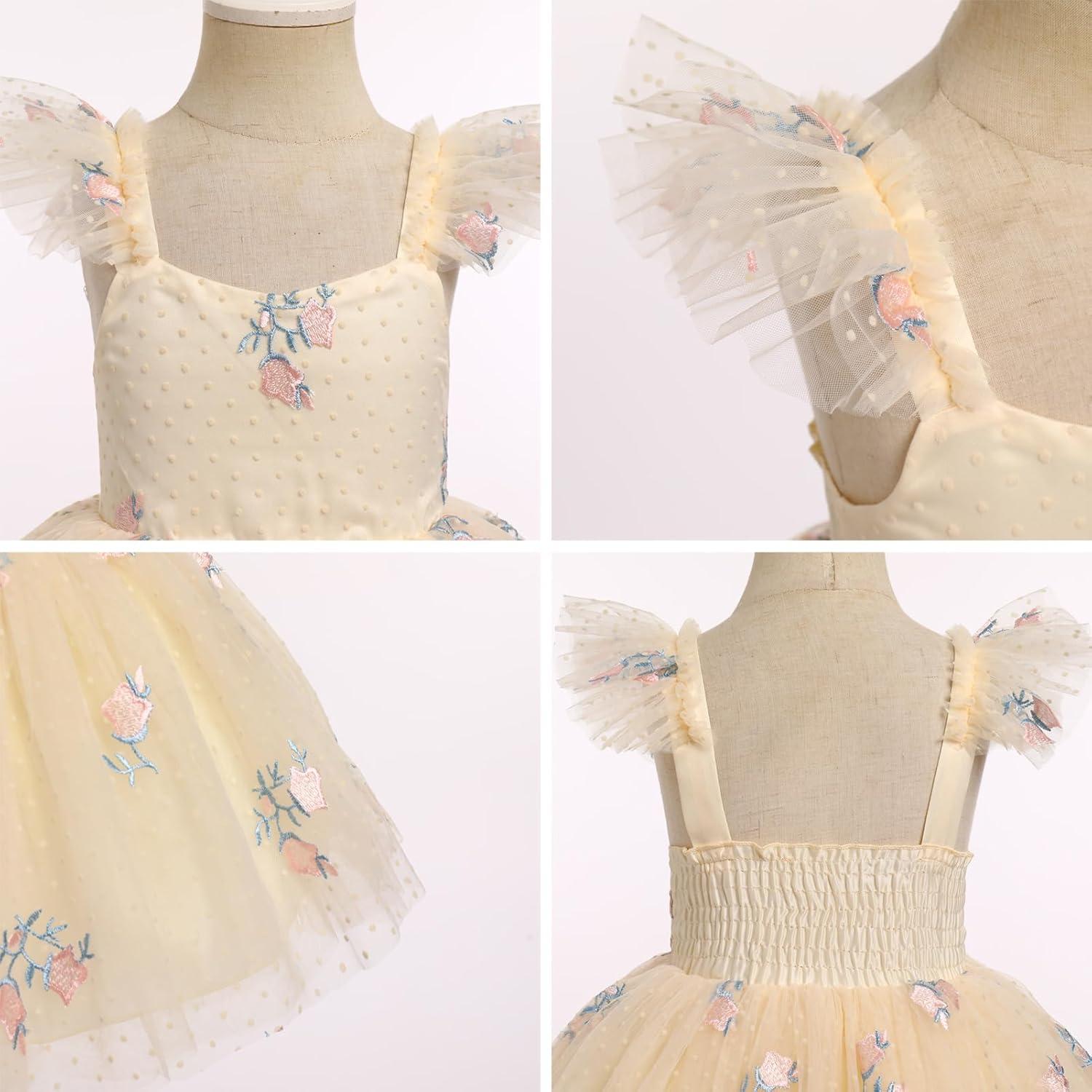 imageIDOPIP Baby Girls Butterfly Tutu Dress Summer Sleeveless Backless Princess Birthday Party Dresses Ruffle Tulle Sundress 6M5TChampagne  Floral