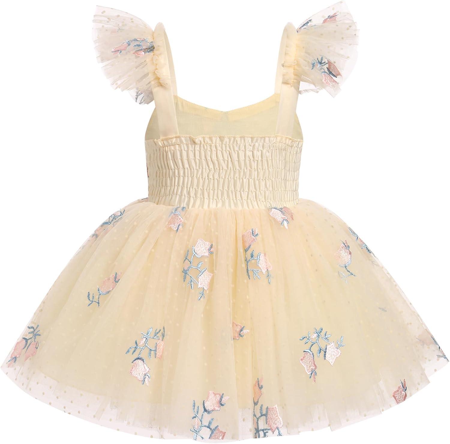 imageIDOPIP Baby Girls Butterfly Tutu Dress Summer Sleeveless Backless Princess Birthday Party Dresses Ruffle Tulle Sundress 6M5TChampagne  Floral