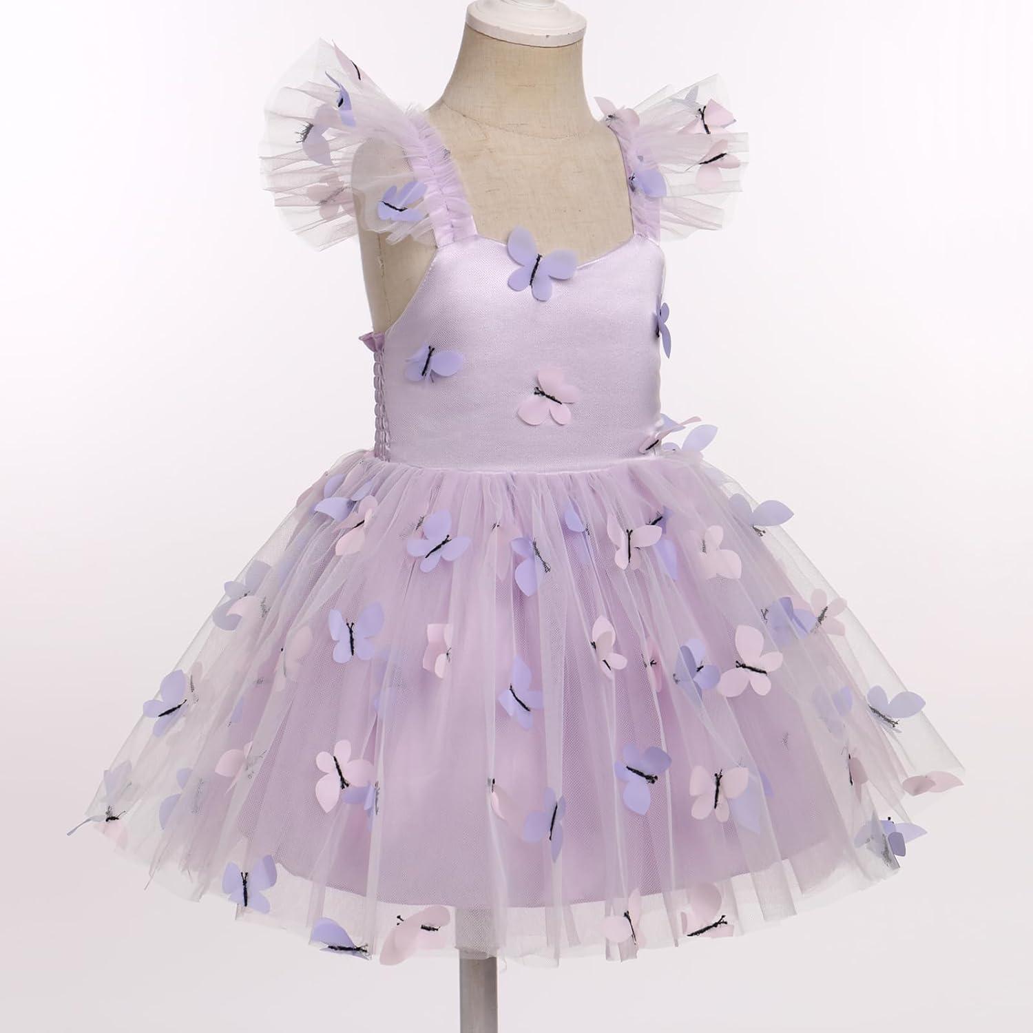 imageIDOPIP Baby Girls Butterfly Tutu Dress Summer Sleeveless Backless Princess Birthday Party Dresses Ruffle Tulle Sundress 6M5TPurple  Butterfly