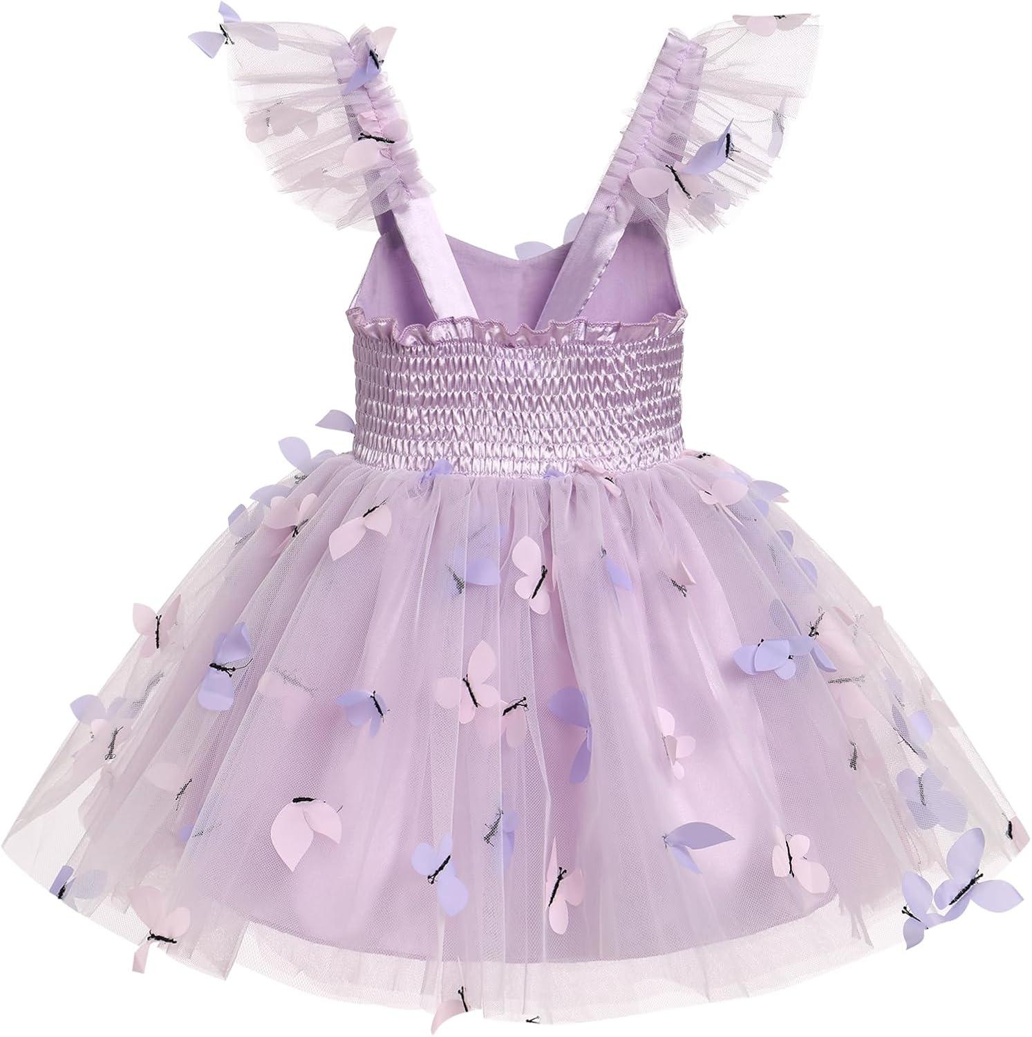 imageIDOPIP Baby Girls Butterfly Tutu Dress Summer Sleeveless Backless Princess Birthday Party Dresses Ruffle Tulle Sundress 6M5TPurple  Butterfly