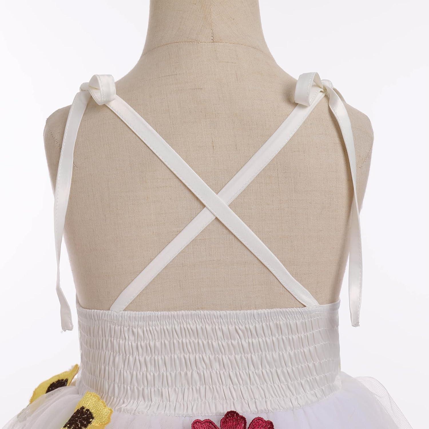 imageIDOPIP Baby Girls Embroidery Flower Tutu Dress Summer Sleeveless Backless Princess Birthday Party Dresses Tulle Bow SundressWhite