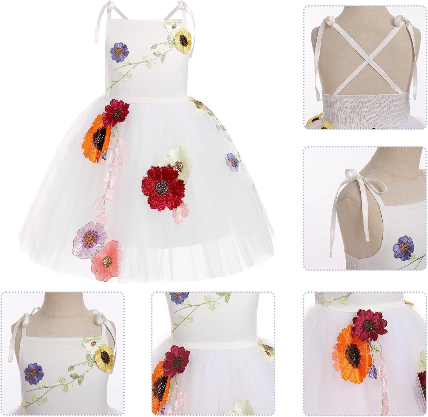 imageIDOPIP Baby Girls Embroidery Flower Tutu Dress Summer Sleeveless Backless Princess Birthday Party Dresses Tulle Bow SundressWhite
