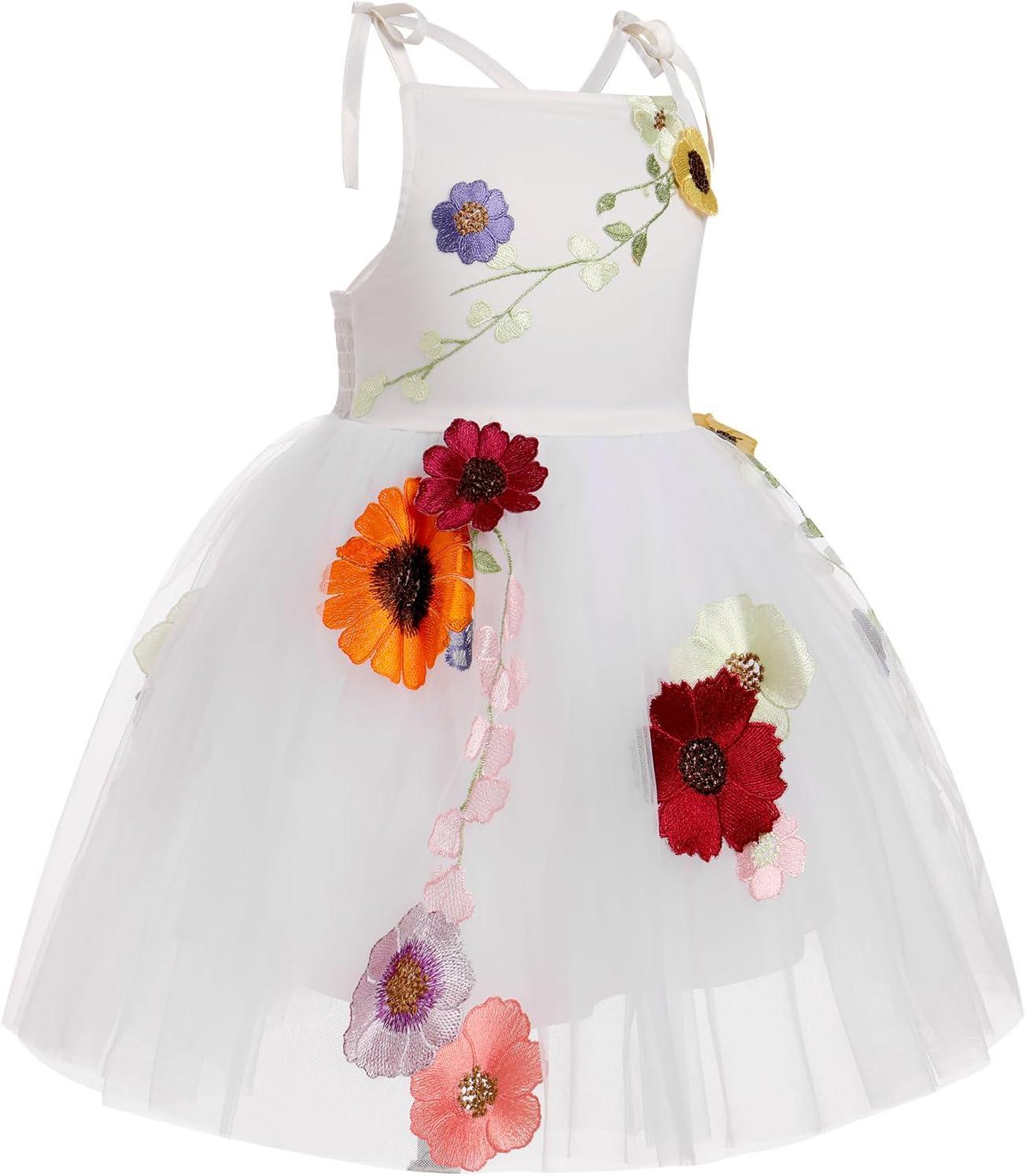 imageIDOPIP Baby Girls Embroidery Flower Tutu Dress Summer Sleeveless Backless Princess Birthday Party Dresses Tulle Bow SundressWhite