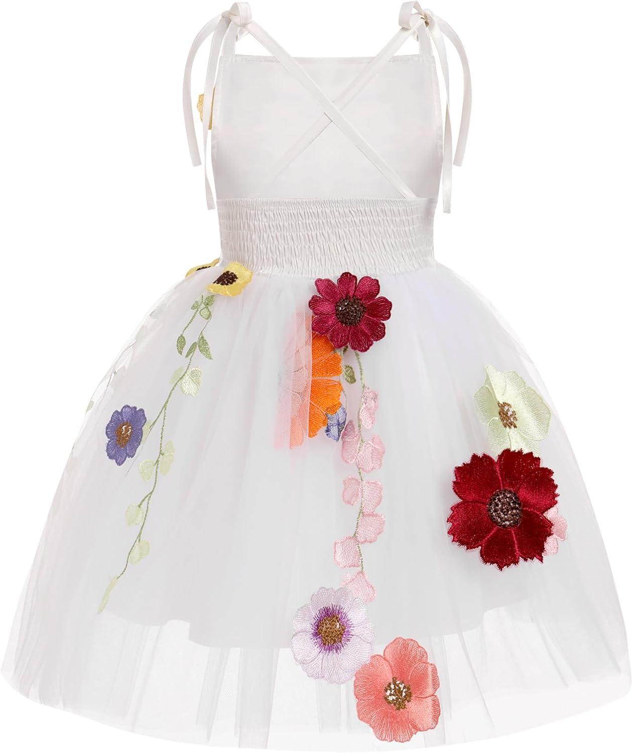 imageIDOPIP Baby Girls Embroidery Flower Tutu Dress Summer Sleeveless Backless Princess Birthday Party Dresses Tulle Bow SundressWhite