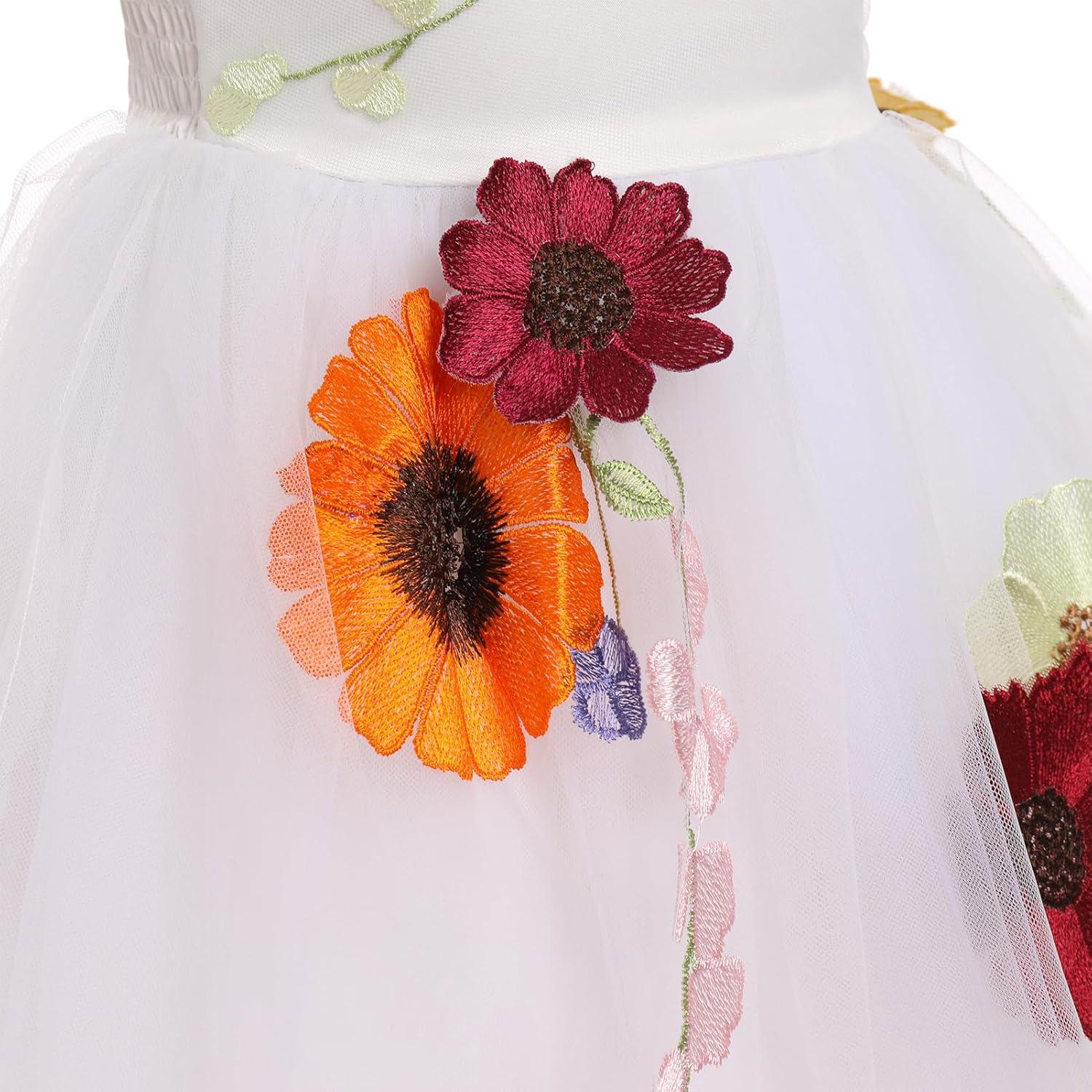 imageIDOPIP Baby Girls Embroidery Flower Tutu Dress Summer Sleeveless Backless Princess Birthday Party Dresses Tulle Bow SundressWhite