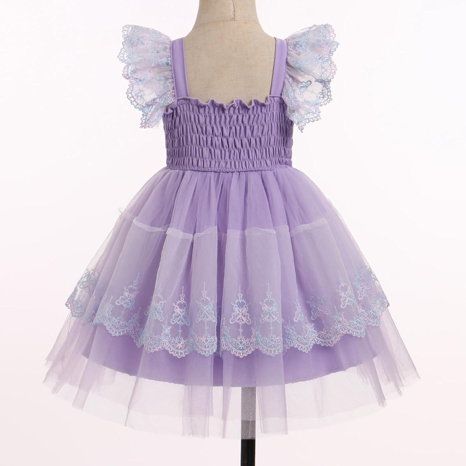 imageIDOPIP Baby Girls Tutu Dress Embroidery Strawberry Birthday Party Dresses Smocked Ruffle Backless Princess Pageant Tulle GownPurple