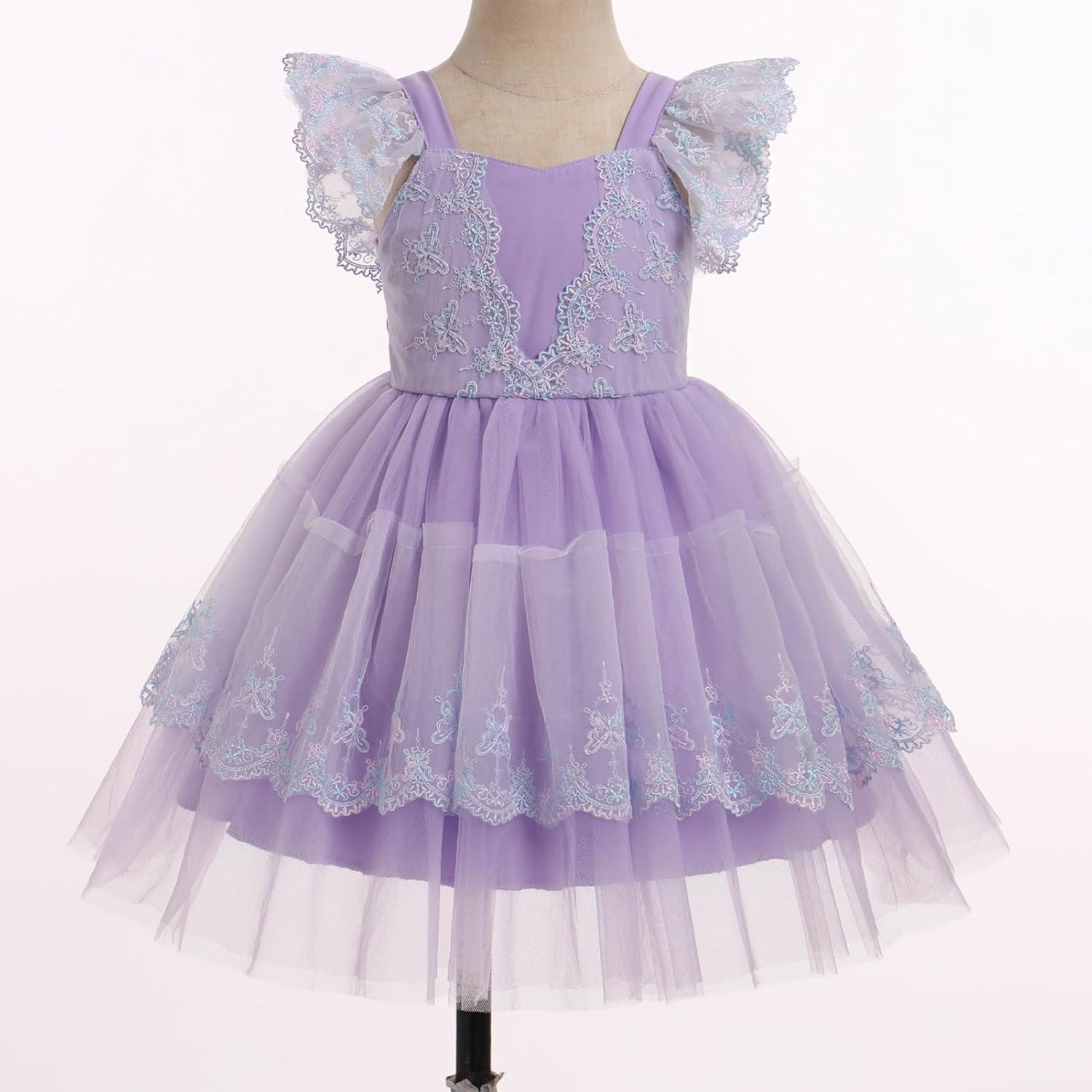 imageIDOPIP Baby Girls Tutu Dress Embroidery Strawberry Birthday Party Dresses Smocked Ruffle Backless Princess Pageant Tulle GownPurple