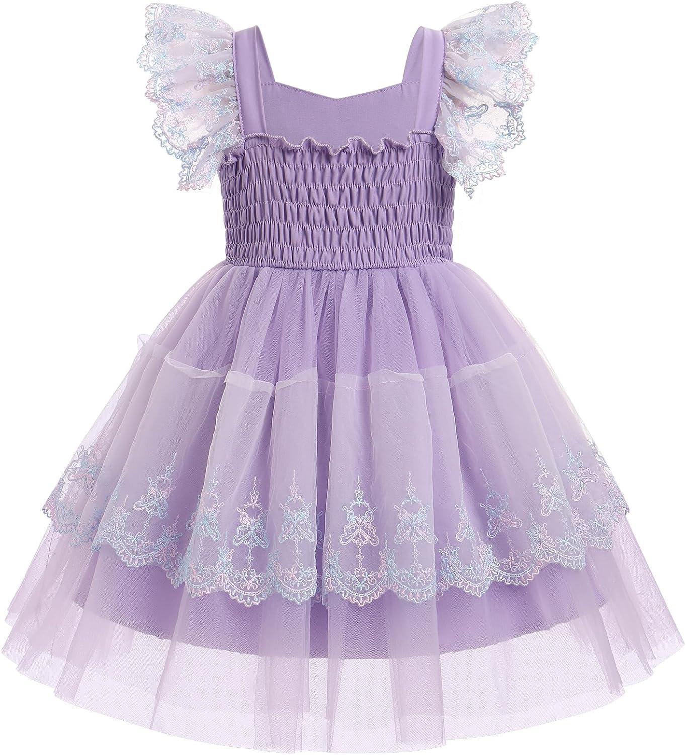 imageIDOPIP Baby Girls Tutu Dress Embroidery Strawberry Birthday Party Dresses Smocked Ruffle Backless Princess Pageant Tulle GownPurple