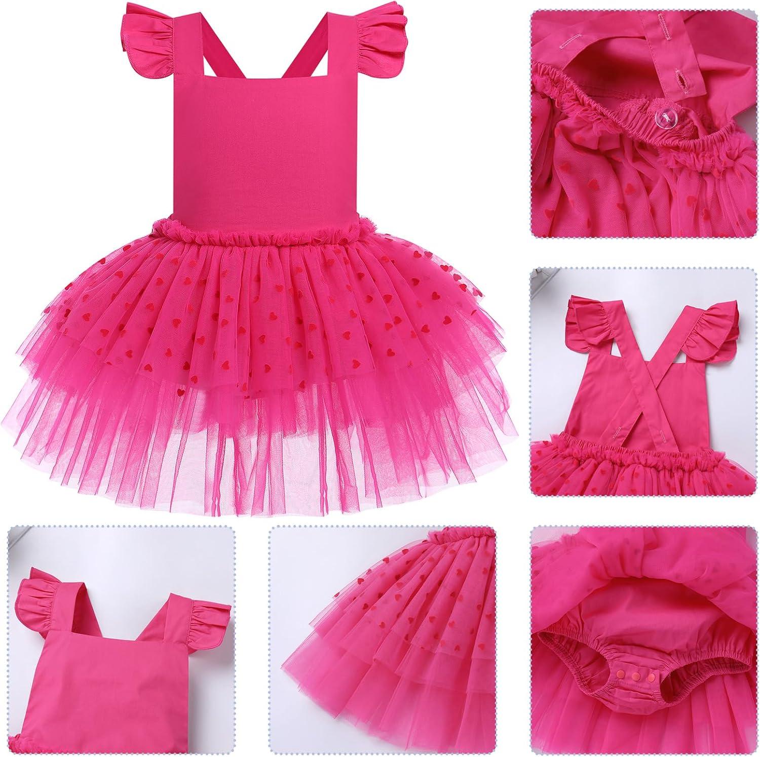 imageIDOPIP Baby Girls Tutu Dress Summer Sleeveless Backless Princess Birthday Party Dresses Ruffle Tulle Bowknot Romper SundressHot Pink