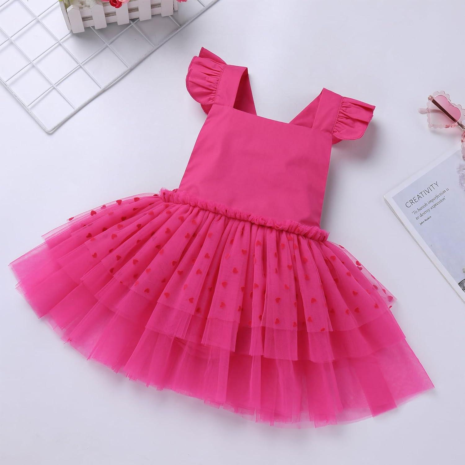 imageIDOPIP Baby Girls Tutu Dress Summer Sleeveless Backless Princess Birthday Party Dresses Ruffle Tulle Bowknot Romper SundressHot Pink