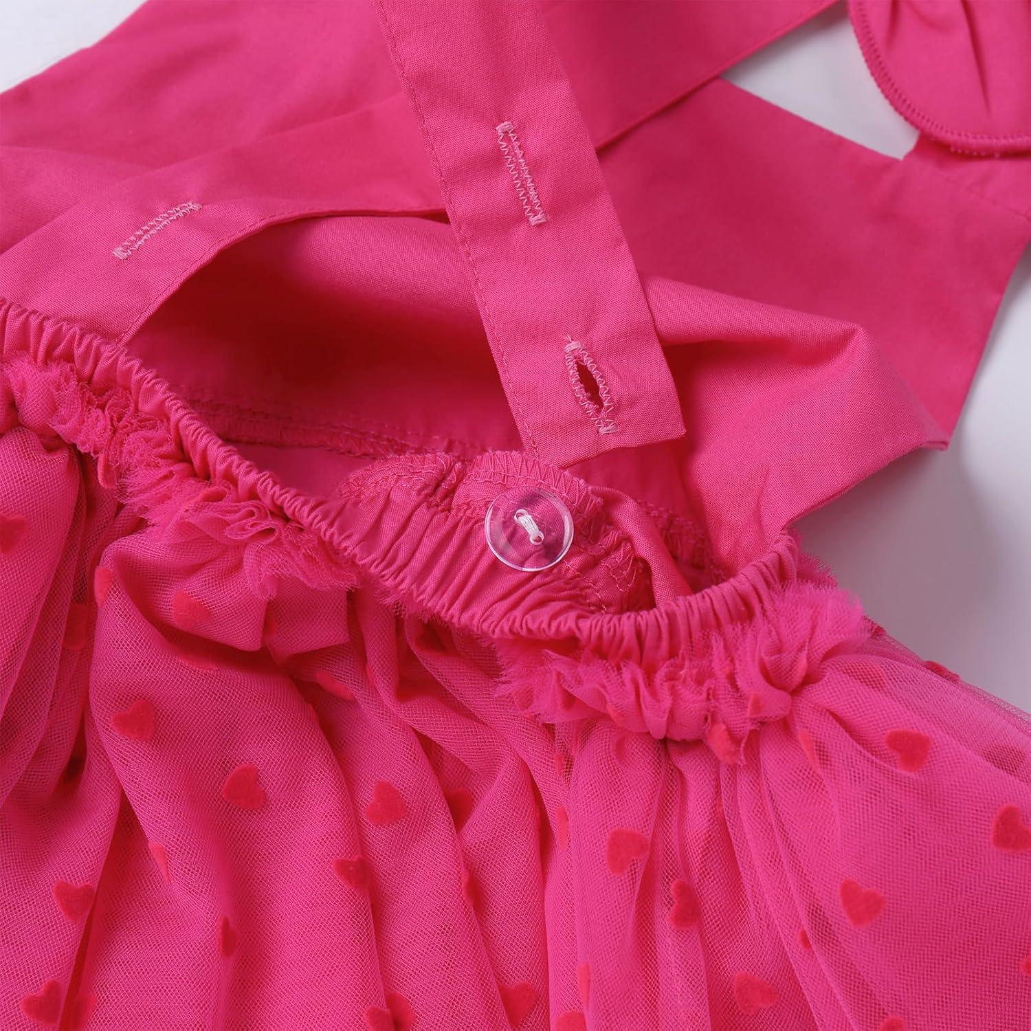 imageIDOPIP Baby Girls Tutu Dress Summer Sleeveless Backless Princess Birthday Party Dresses Ruffle Tulle Bowknot Romper SundressHot Pink