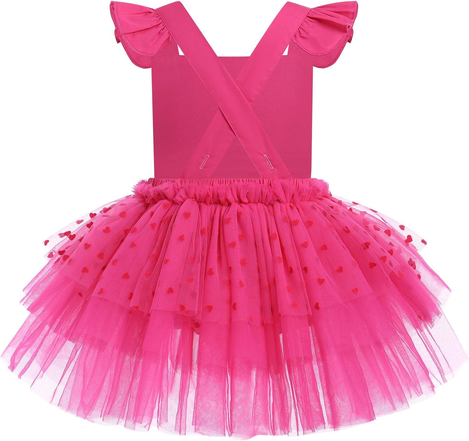 imageIDOPIP Baby Girls Tutu Dress Summer Sleeveless Backless Princess Birthday Party Dresses Ruffle Tulle Bowknot Romper SundressHot Pink