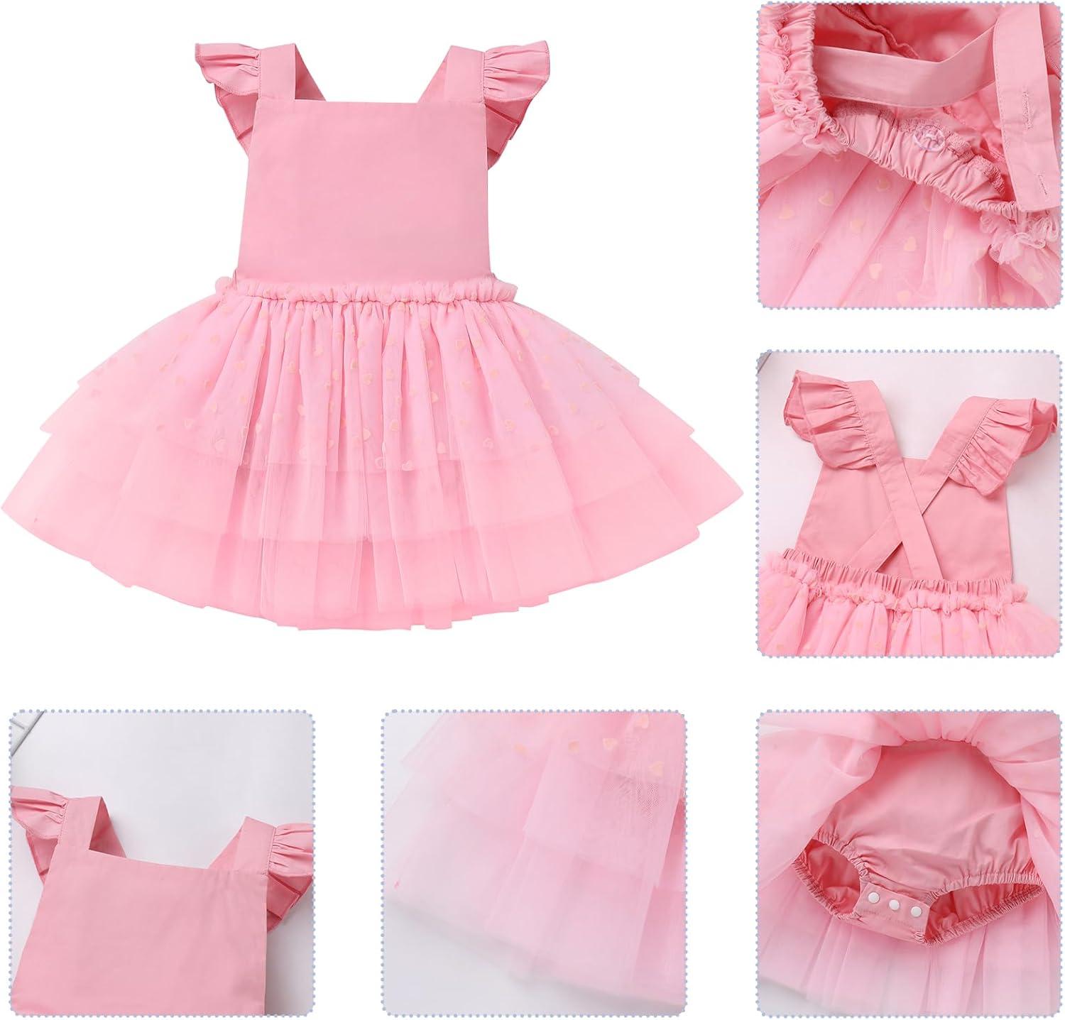 imageIDOPIP Baby Girls Tutu Dress Summer Sleeveless Backless Princess Birthday Party Dresses Ruffle Tulle Bowknot Romper SundressPink