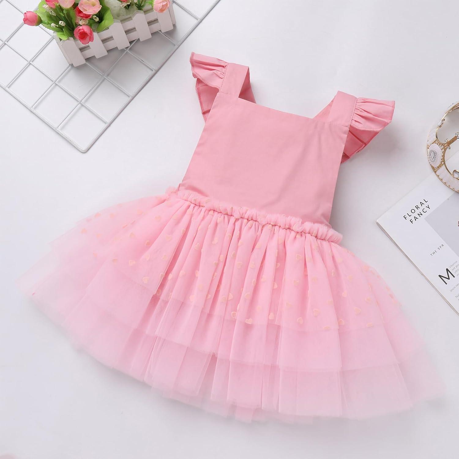 imageIDOPIP Baby Girls Tutu Dress Summer Sleeveless Backless Princess Birthday Party Dresses Ruffle Tulle Bowknot Romper SundressPink