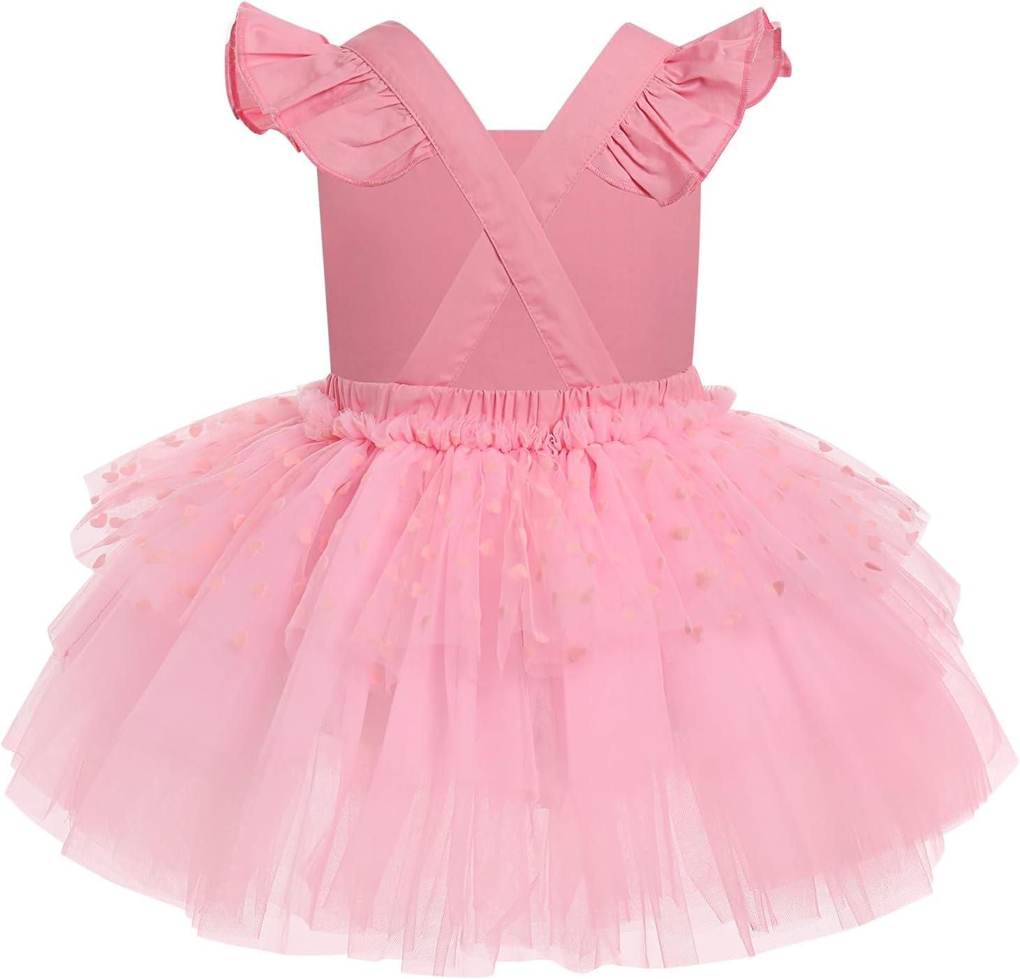 imageIDOPIP Baby Girls Tutu Dress Summer Sleeveless Backless Princess Birthday Party Dresses Ruffle Tulle Bowknot Romper SundressPink