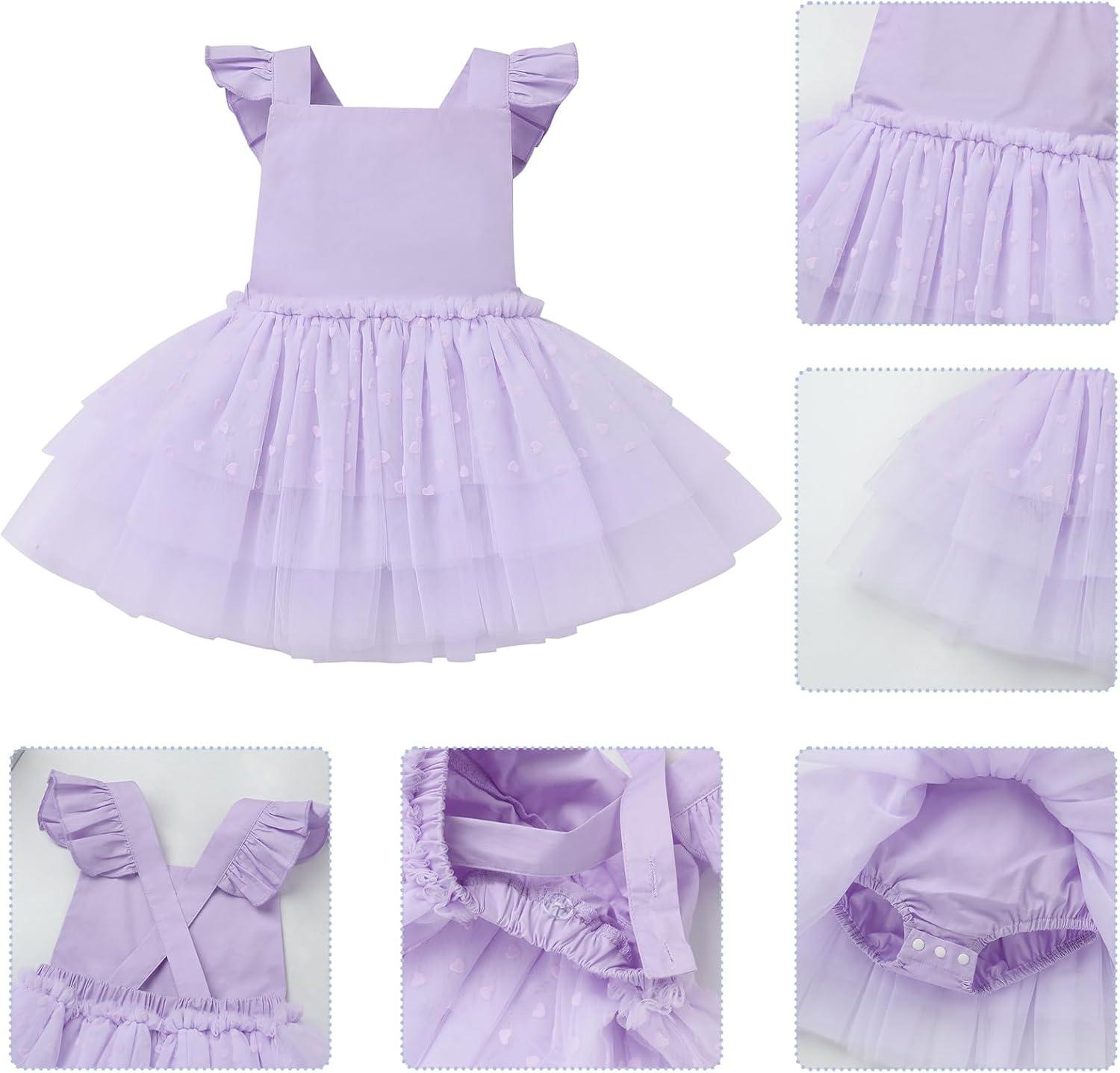 imageIDOPIP Baby Girls Tutu Dress Summer Sleeveless Backless Princess Birthday Party Dresses Ruffle Tulle Bowknot Romper SundressPurple