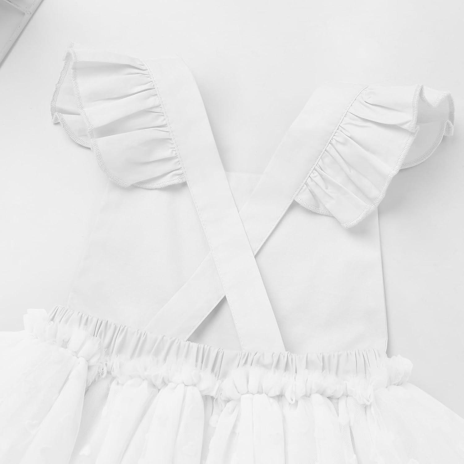 imageIDOPIP Baby Girls Tutu Dress Summer Sleeveless Backless Princess Birthday Party Dresses Ruffle Tulle Bowknot Romper SundressWhite