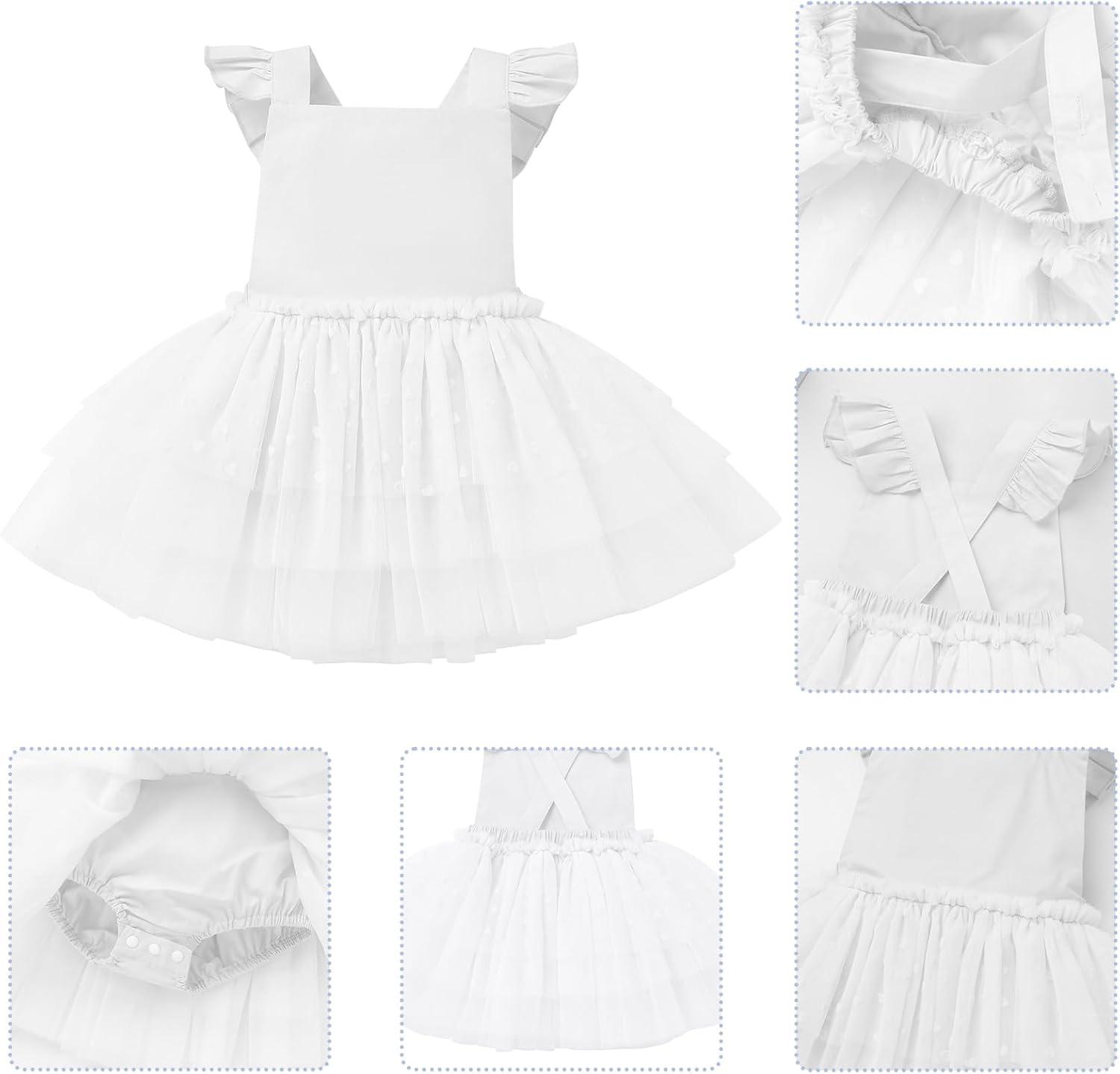 imageIDOPIP Baby Girls Tutu Dress Summer Sleeveless Backless Princess Birthday Party Dresses Ruffle Tulle Bowknot Romper SundressWhite