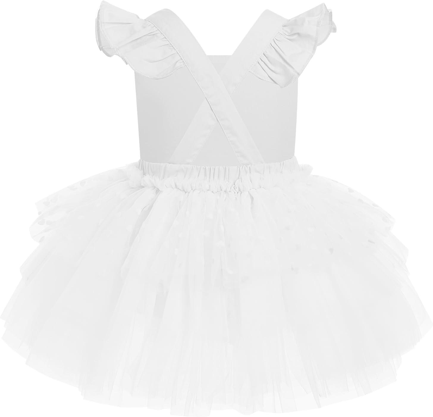 imageIDOPIP Baby Girls Tutu Dress Summer Sleeveless Backless Princess Birthday Party Dresses Ruffle Tulle Bowknot Romper SundressWhite