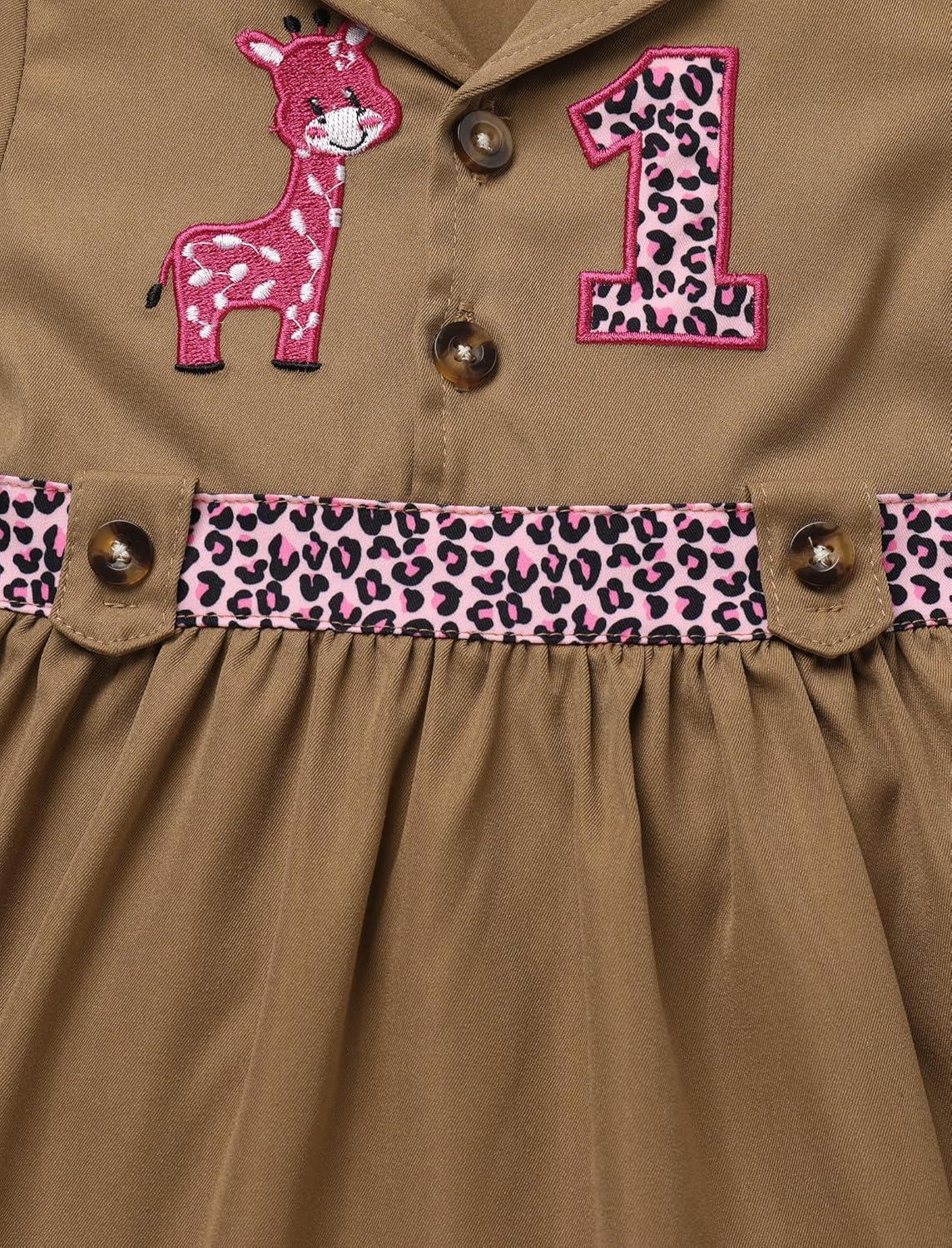 imageIDOPIP Baby Girls Wild Jungle Safari 1st Birthday Outfit Toddler Leopard Giraffe Tutu Dress with Hat Clothes for Photo ShootBrown