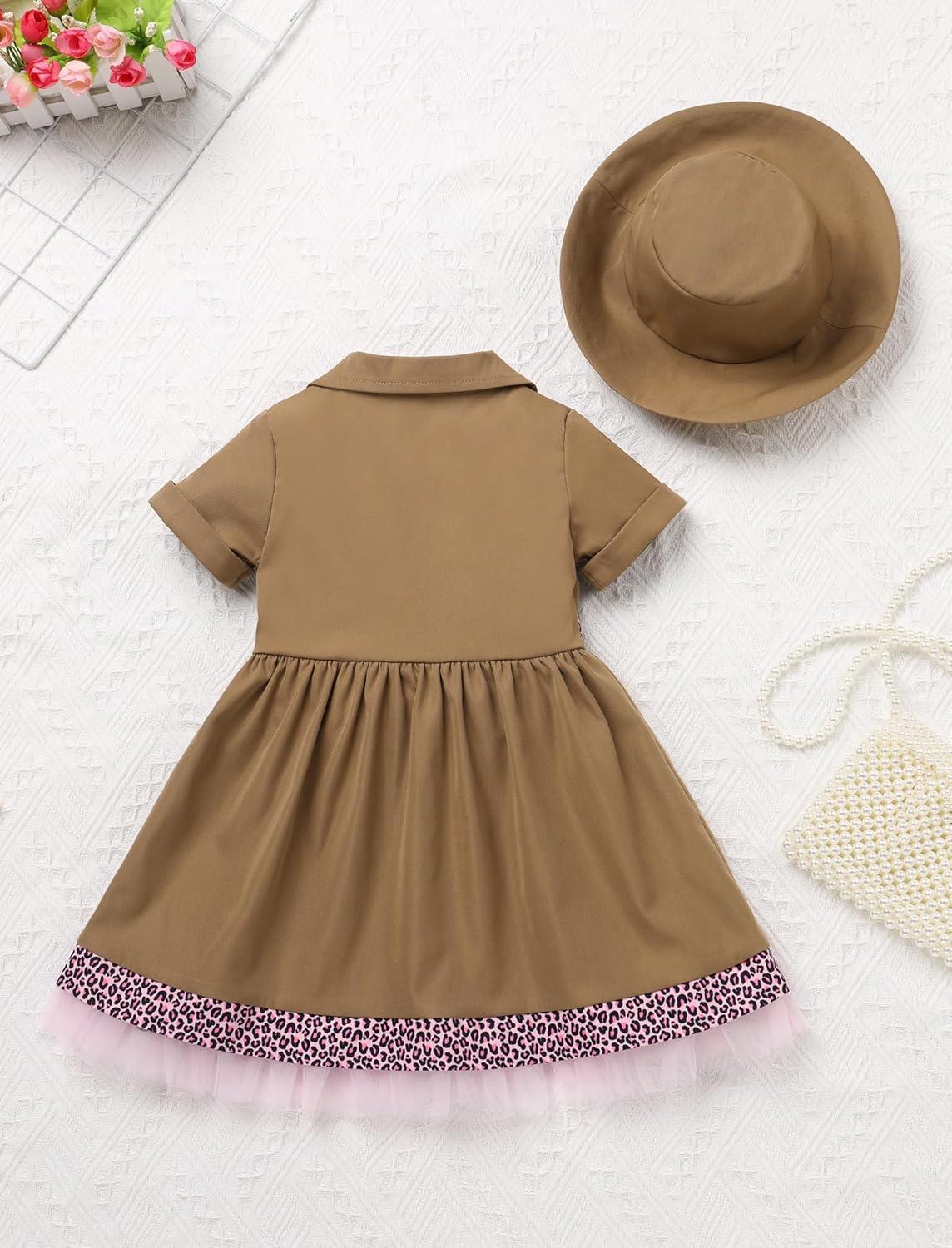 imageIDOPIP Baby Girls Wild Jungle Safari 1st Birthday Outfit Toddler Leopard Giraffe Tutu Dress with Hat Clothes for Photo ShootBrown