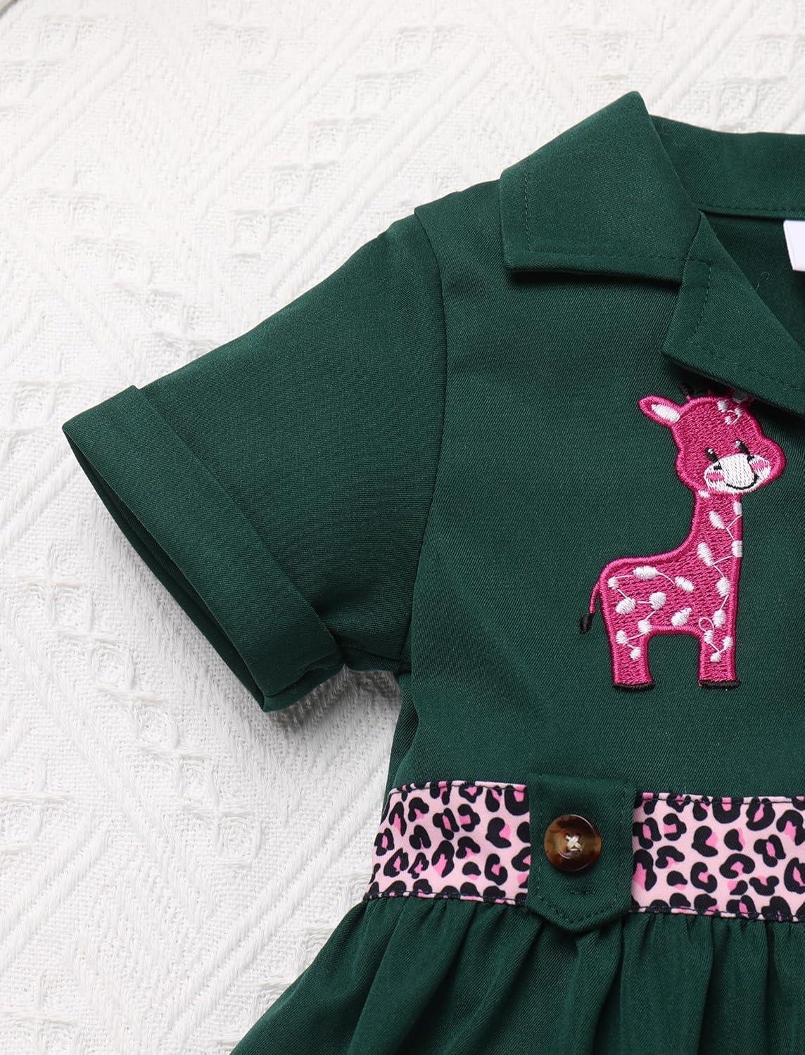 imageIDOPIP Baby Girls Wild Jungle Safari 1st Birthday Outfit Toddler Leopard Giraffe Tutu Dress with Hat Clothes for Photo ShootGreen