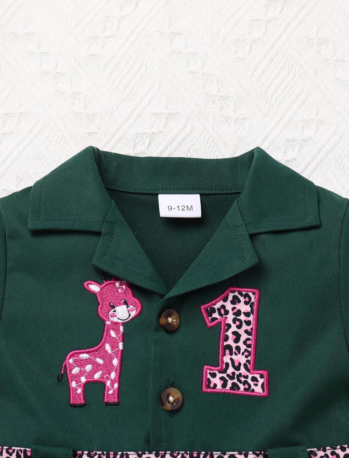 imageIDOPIP Baby Girls Wild Jungle Safari 1st Birthday Outfit Toddler Leopard Giraffe Tutu Dress with Hat Clothes for Photo ShootGreen