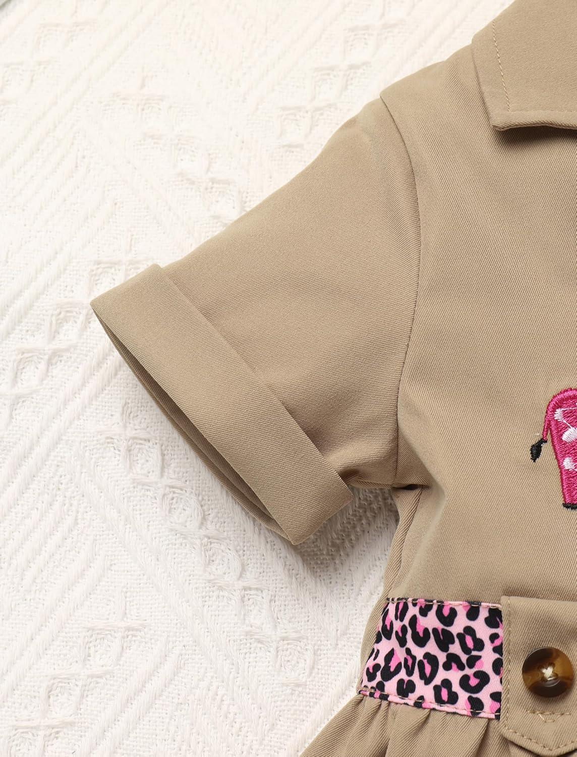 imageIDOPIP Baby Girls Wild Jungle Safari 1st Birthday Outfit Toddler Leopard Giraffe Tutu Dress with Hat Clothes for Photo ShootKhaki