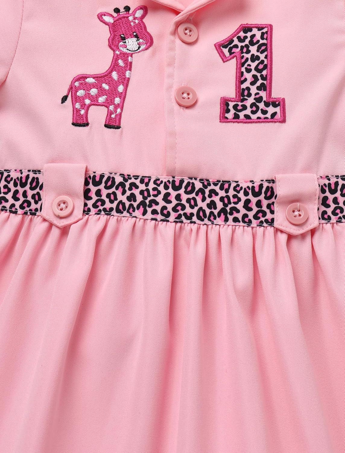 imageIDOPIP Baby Girls Wild Jungle Safari 1st Birthday Outfit Toddler Leopard Giraffe Tutu Dress with Hat Clothes for Photo ShootPink