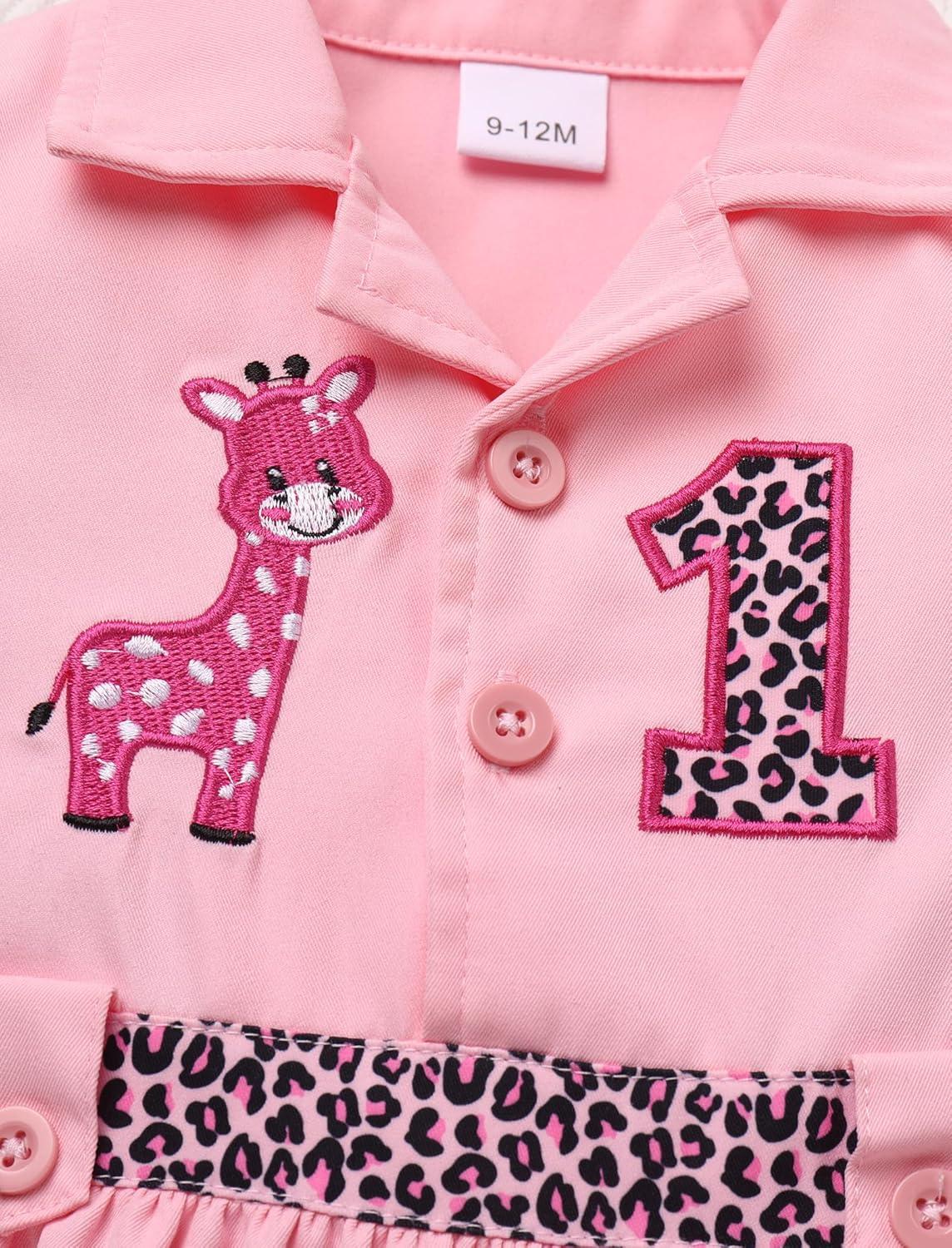 imageIDOPIP Baby Girls Wild Jungle Safari 1st Birthday Outfit Toddler Leopard Giraffe Tutu Dress with Hat Clothes for Photo ShootPink