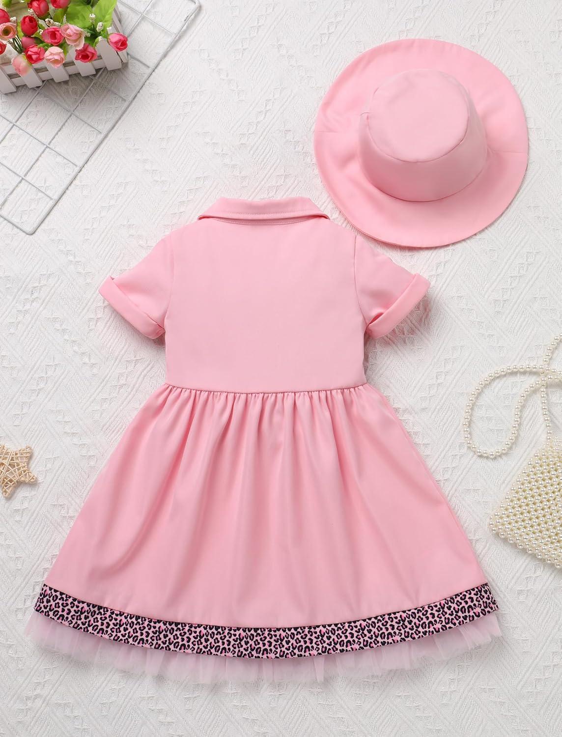 imageIDOPIP Baby Girls Wild Jungle Safari 1st Birthday Outfit Toddler Leopard Giraffe Tutu Dress with Hat Clothes for Photo ShootPink