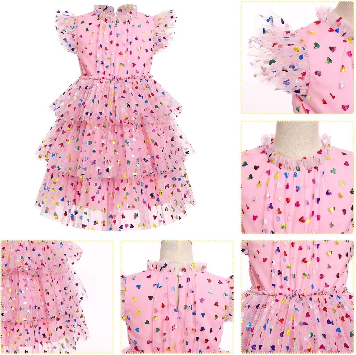 imageIDOPIP Girls Polka Dot Tiered Tulle Tutu Dress Princess Formal Evening Prom Gown Pageant Christening Photo Shoot Mesh DressPink