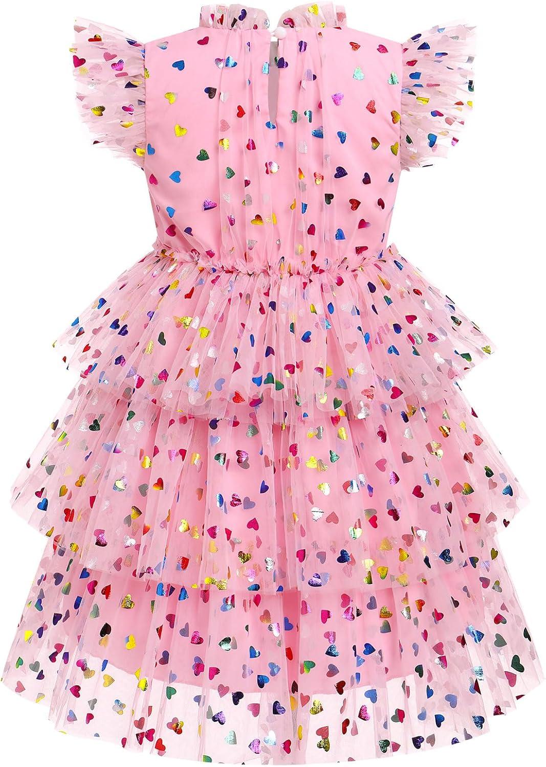 imageIDOPIP Girls Polka Dot Tiered Tulle Tutu Dress Princess Formal Evening Prom Gown Pageant Christening Photo Shoot Mesh DressPink